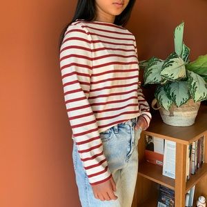 UNIQLO Red and White Striped Cotton Sweater